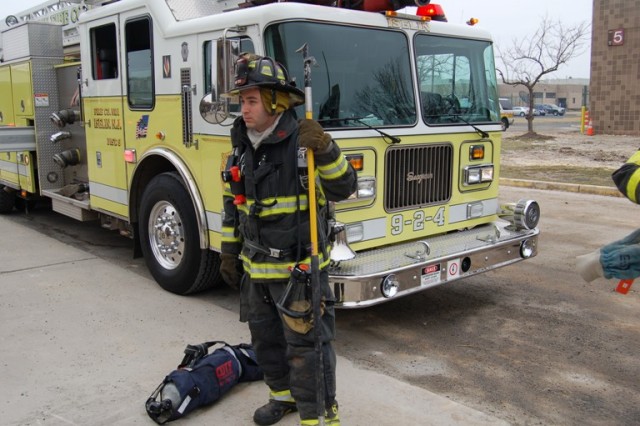 FF/EMT Gethard waits for an assignment at the Taxpayer live burn drill.